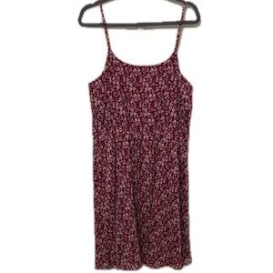 LOFT L New Cherry Red Clover Chiffon Print Spaghetti Strap Dress